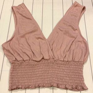 Urban Outfitters Smocked Plunge V Neck Crop Top